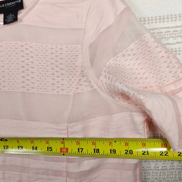 Liz Claiborne Career Pink Lined Blouse Sheer Flutter Sleeve Work Top Size L - Picture 3 of 7
